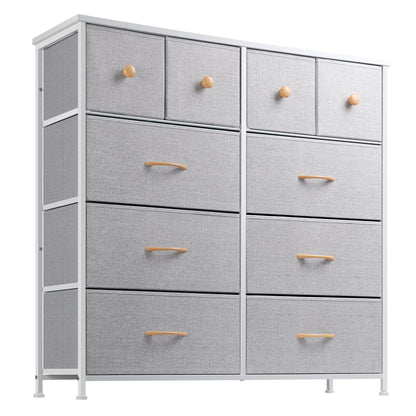 Nicehill Dresser for Bedroom with 10 Drawers, Storage Drawer Organizer, Tall Chest of Drawers for Closet, Clothes, Kids, Baby, Living Room, Wood Board, Fabric Drawers(Black Wood Grain)