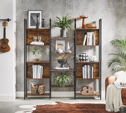 VASAGLE Bookcase, Bookshelf with 14 Shelves, Metal Frame, Shelf Unit for Living Room, Home Office, Industrial Style, 24 x 158 x 166 cm, Rustic Brown and Ink Black LLS107B01